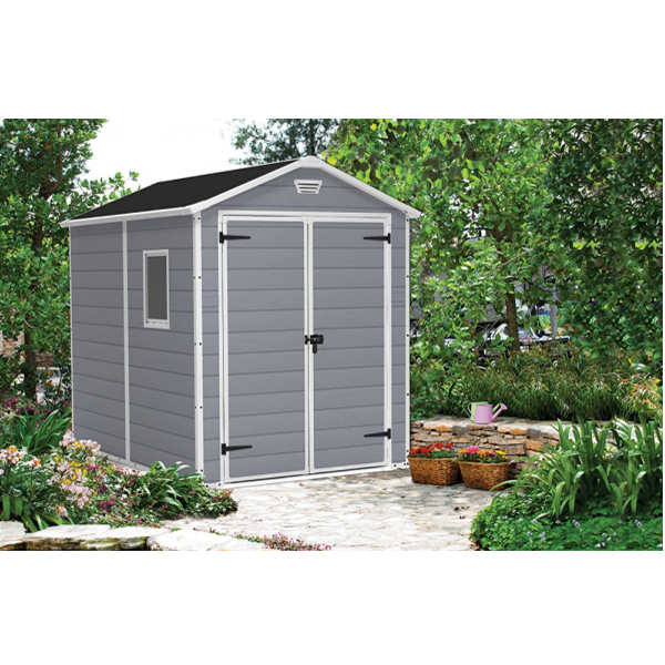 Keter Manor Outdoor Plastic Garden Storage Shed, Grey