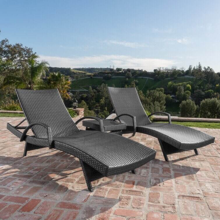 All Weather Wicker Chaise Lounge Set with Table