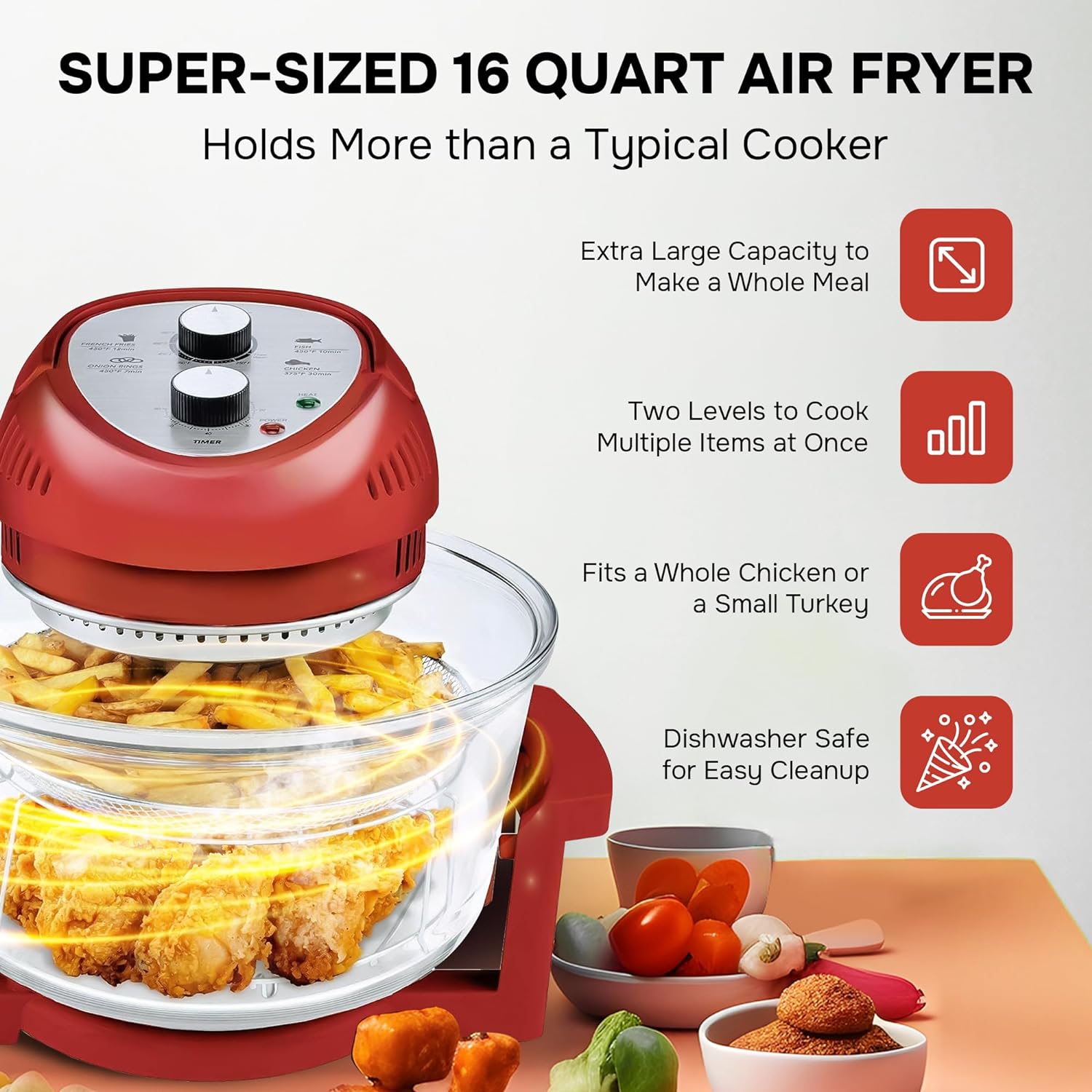 Large Air Fryer Oven – Large Halogen Oven Cooker with 50+ Air Fryers Recipe Book for Quick + Easy Meals for Entire Family, AirFryer Oven Makes Healthier Crispy Foods