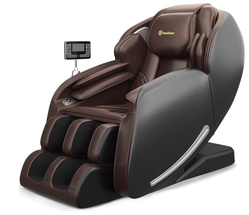 Real Relax 2025 Massage Chair Full Body, Zero Gravity SL-Track Shiatsu Massage Recliner with Heat, APP Control, Child Lock, Body Scan Bluetooth Foot Roller, Favor 06, All Black