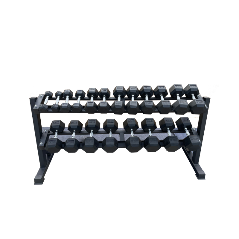 Rubber Hex Dumbbell Sets + Dumbbell Rack Combo