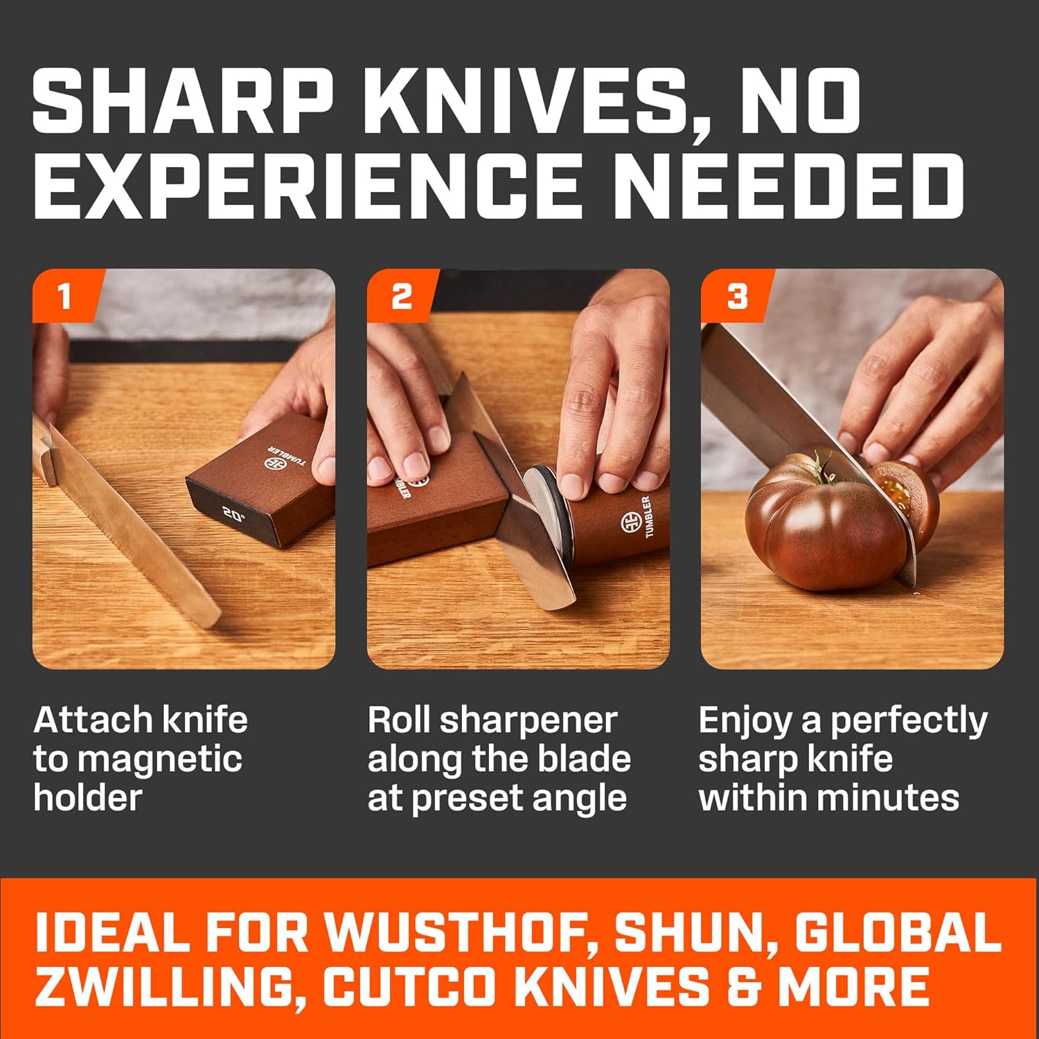 The Original Tumbler Rolling Knife Sharpener™ - Knife Sharpening Made Easy - Knife Sharpener Tool for Kitchen Knives - Knife Sharpener Kit Offers 15 & 20 Degree Sharpening - Kitchen Gadgets & Gifts