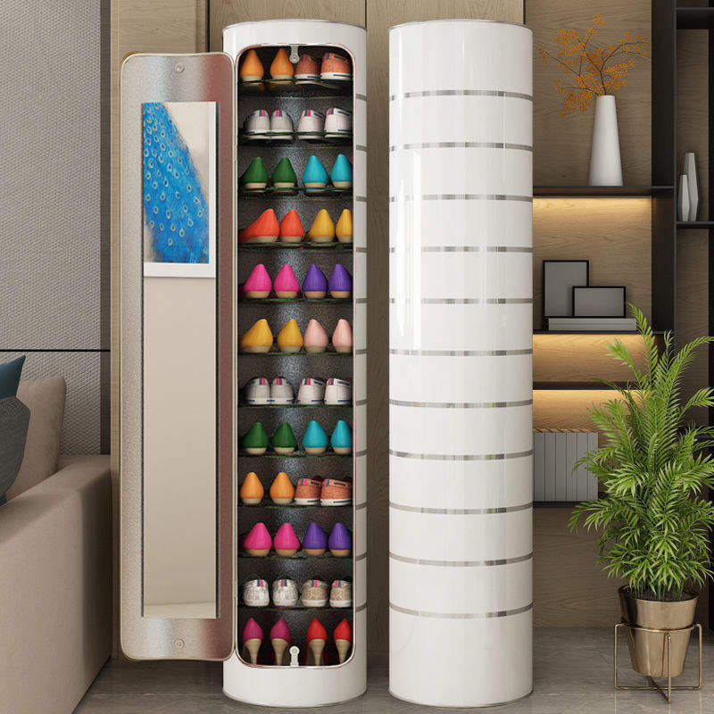 Large-capacity multi-layer rotating disinfection shoe cabinet [with mirror + deodorizer]