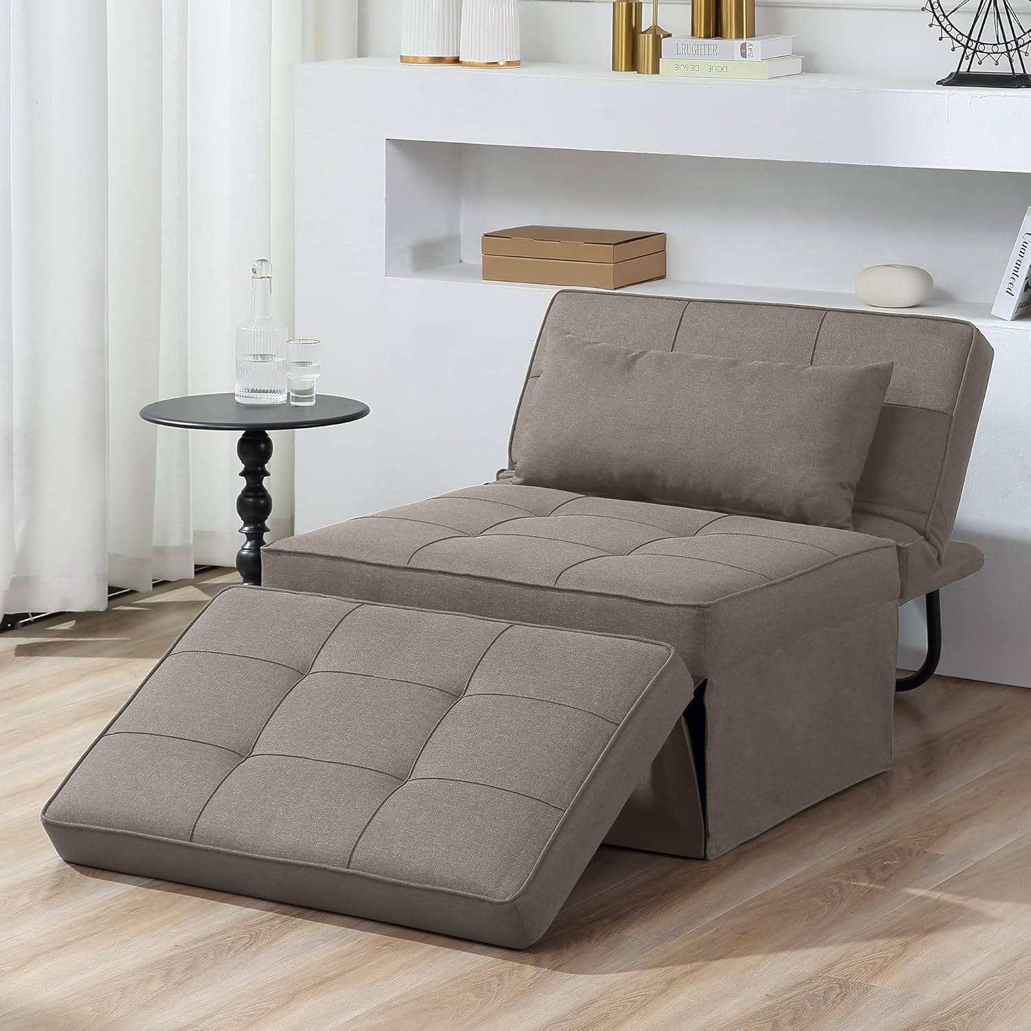 Sofa Bed, 4 in 1 Multi-Function Folding Ottoman Breathable Linen Couch Bed with Adjustable Backrest Modern Convertible Chair for Living Room Apartment Office