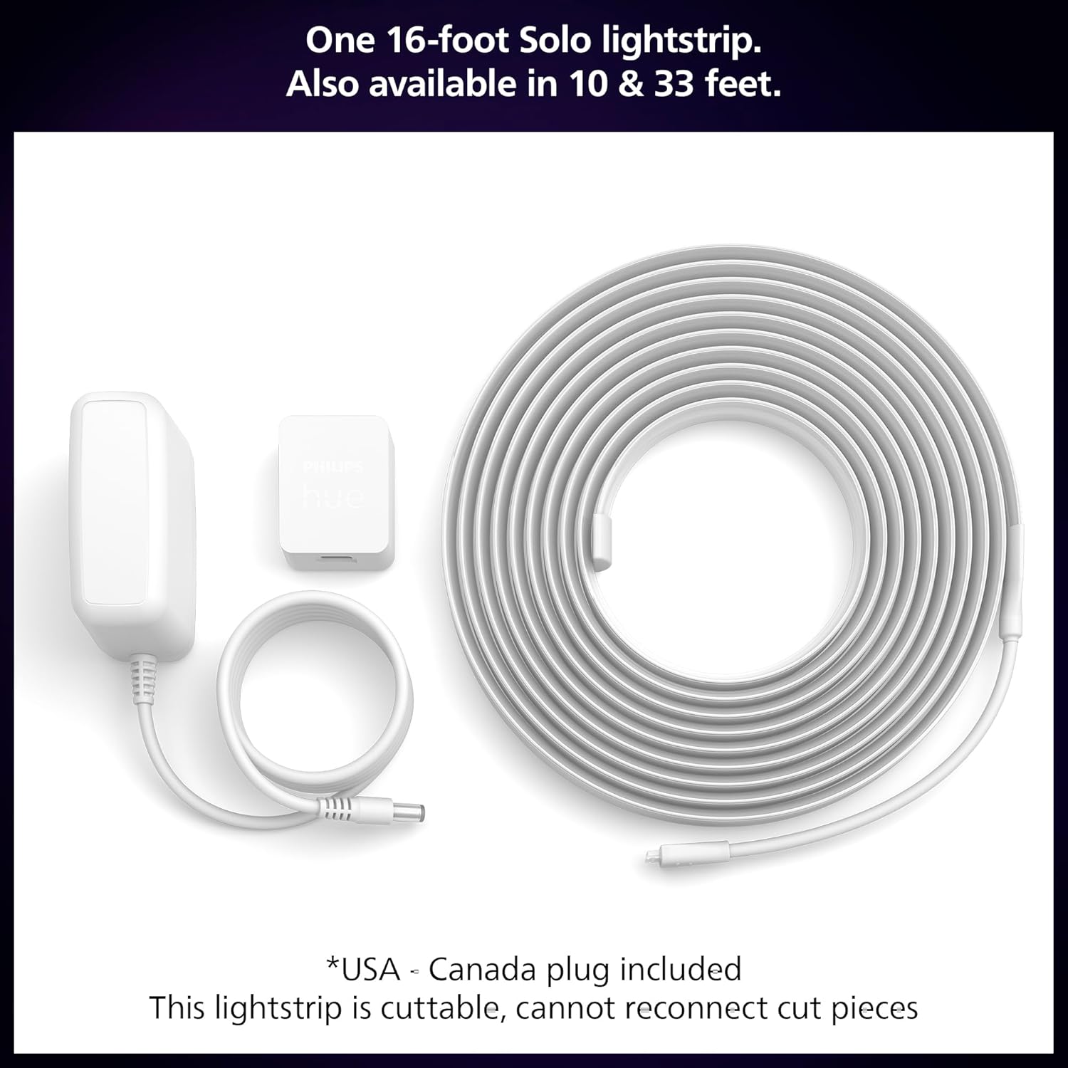 Philips Hue Indoor 33 Ft Smart LED Solo lightstrip Base Kit - 1 Pack - Control with Hue App - Compatible with Alexa, Google Assistant and Apple HomeKit