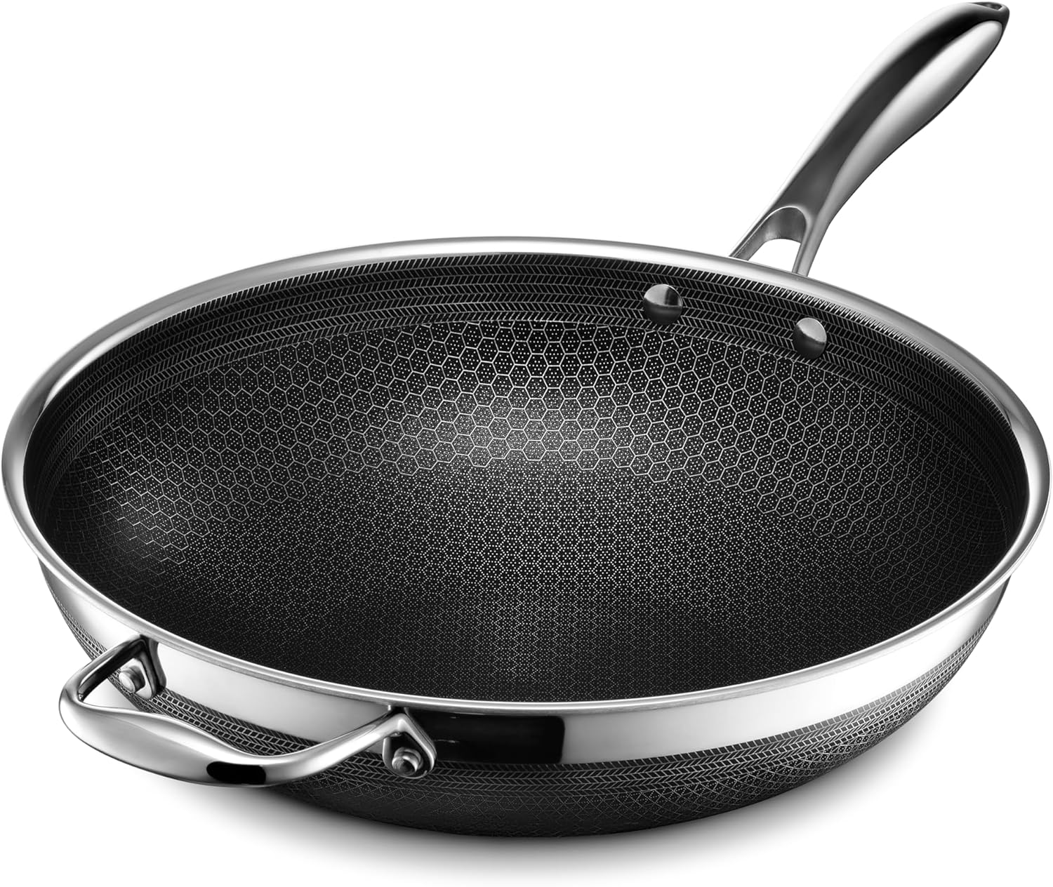 HexClad Hybrid Nonstick 14-Inch Wok with Steel Lid, Stay-Cool Handle, Dishwasher and Oven Safe, Compatible with All Cooktops, Induction Ready