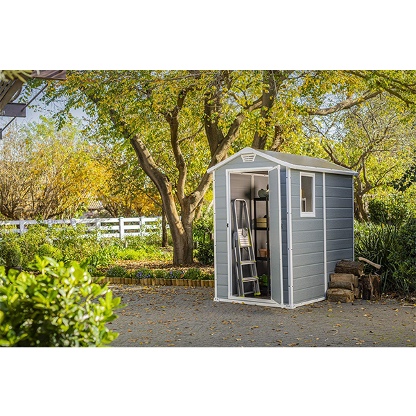 4×6 Resin Outdoor Storage Shed Kit-Perfect to Store Patio Furniture, Garden Tools Bike Accessories, Beach Chairs and Lawn Mower, Grey & White