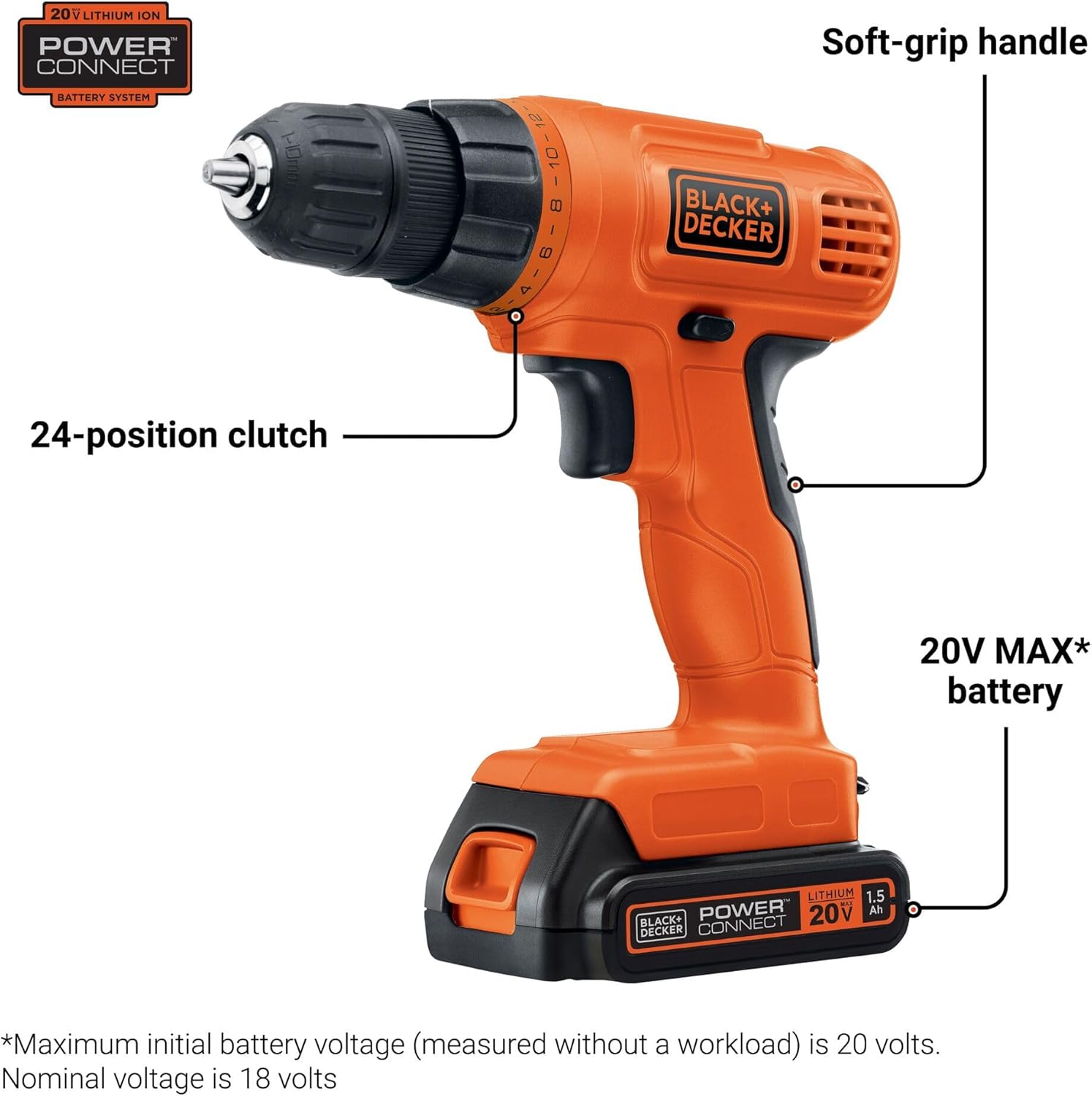 BLACK+DECKER 20V MAX POWERECONNECT Cordless Drill/Driver + 30 Piece Bits and Drivers Kit (LD120VA)