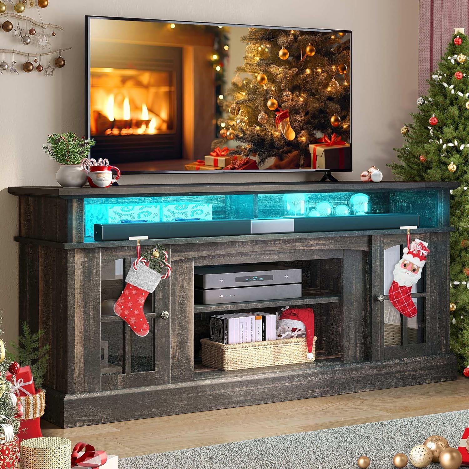 LED Farmhouse TV Stand for TV up to 75