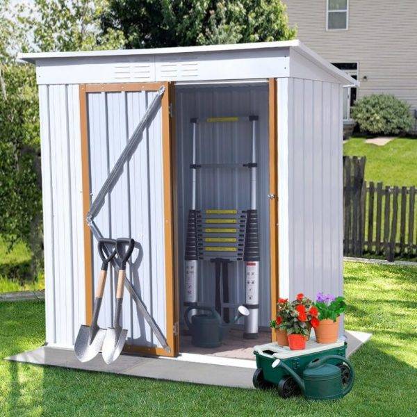 5 X 3 Ft Outdoor Storage Shed, Galvanized Metal Garden Shed With Lockable Doors, Tool Storage Shed For Patio Lawn Backyard Trash Cans