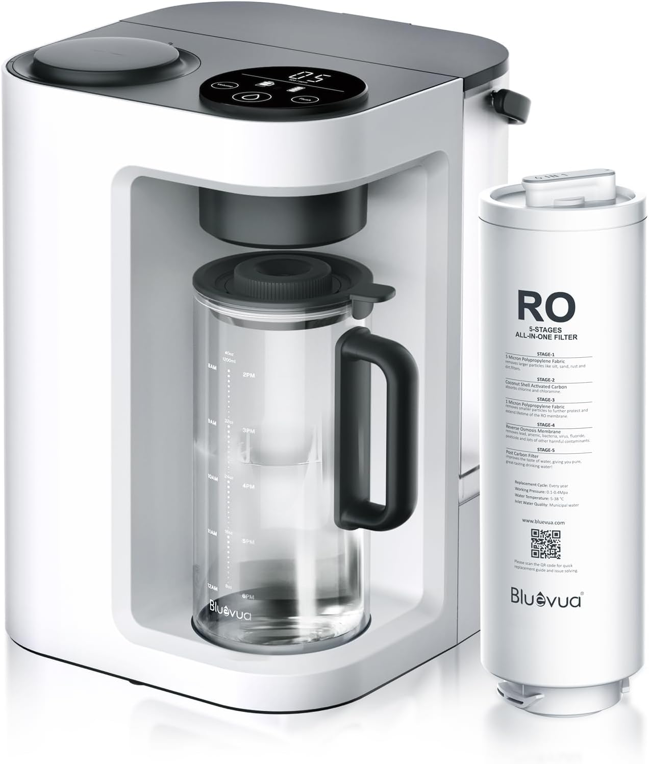 Bluevua RO100ROPOT-LITE Countertop Reverse Osmosis Water Filter System, 5 Stage Purification, 3:1 Pure to Drain, Portable Water Purifier (No Installation Required) (Blue)
