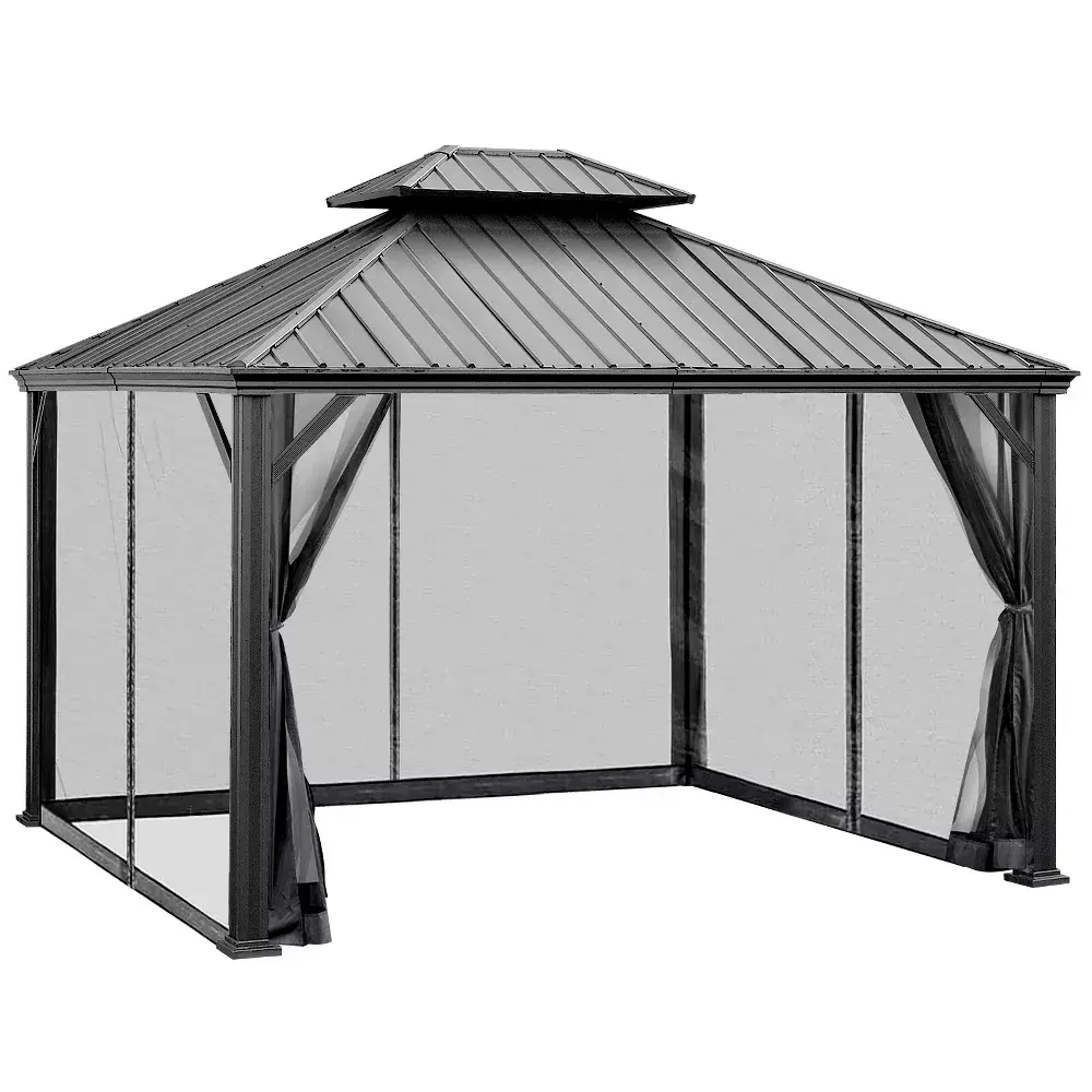 💝Clearance sale✨12’ft x 10’ft Hardtop Gazebo, With Privacy Curtain And Mosquito Net