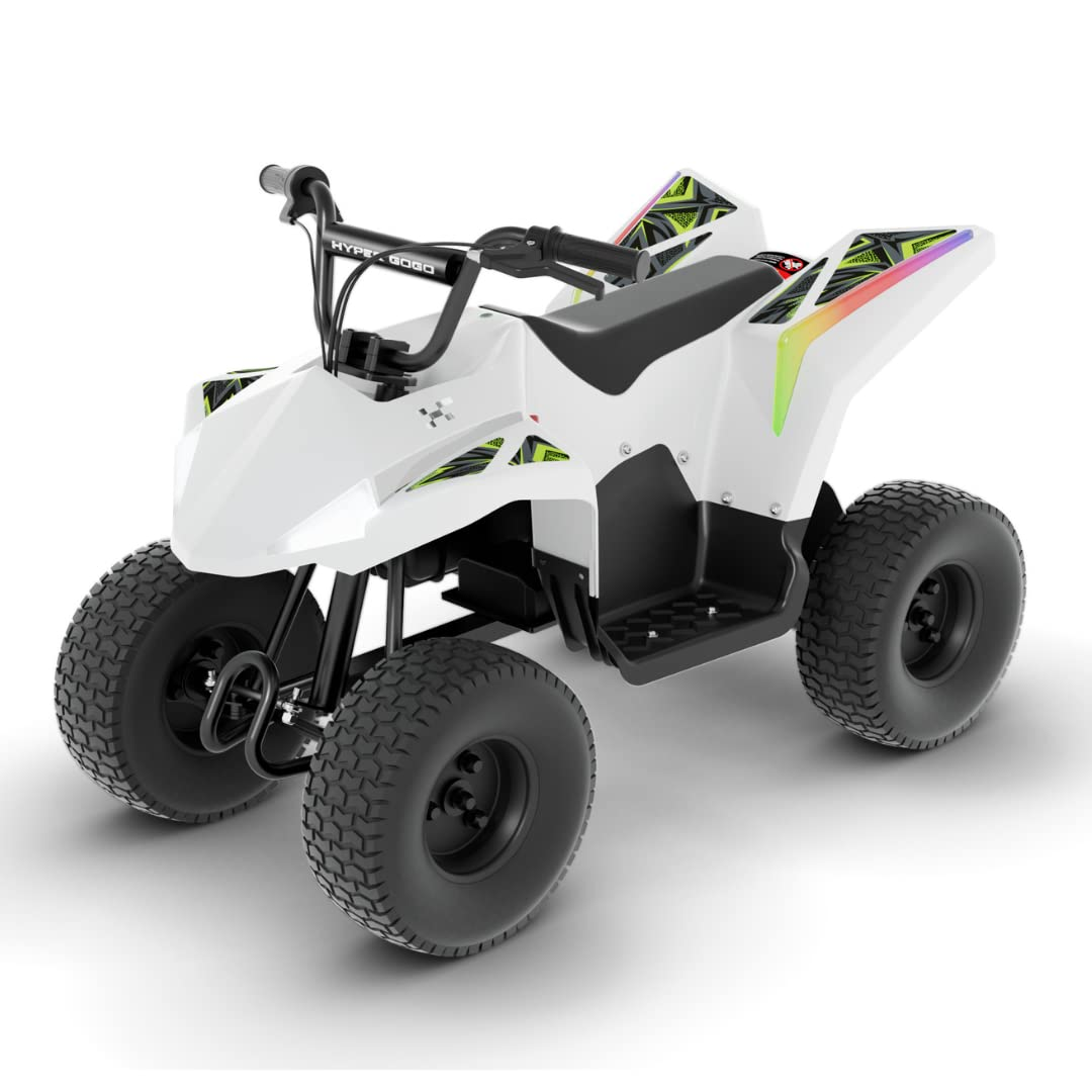 Hyper Quad Electric ATV Dirt Bike for Ages 12+ | Top Speed 16 Km/h or 10 Miles/h | 36V 350W Motor Electric 4-Wheeler | Speaker, LED Lights, App | 3-Speed Modes + Reverse Mode | Ride on ATV (White)