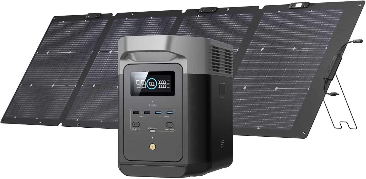 EF ECOFLOW Portable Power Station Delta 2, 1024Wh LiFePO4 (LFP) Battery, 1800W AC/100W USB-C Output, Solar Generator(Solar Panel Optional) for Home Backup Power, Camping & RVs