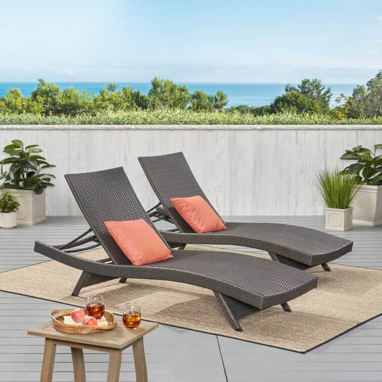 Breton Outdoor Wicker Chaise Lounge (Set of 2)