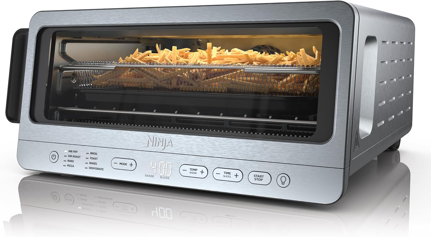 Ninja SP101 Digital Air Fry Countertop Oven with 8-in-1 Functionality, Flip Up & Away Capability for Storage Space, with Air Fry Basket, Wire Rack & Crumb Tray, Silver