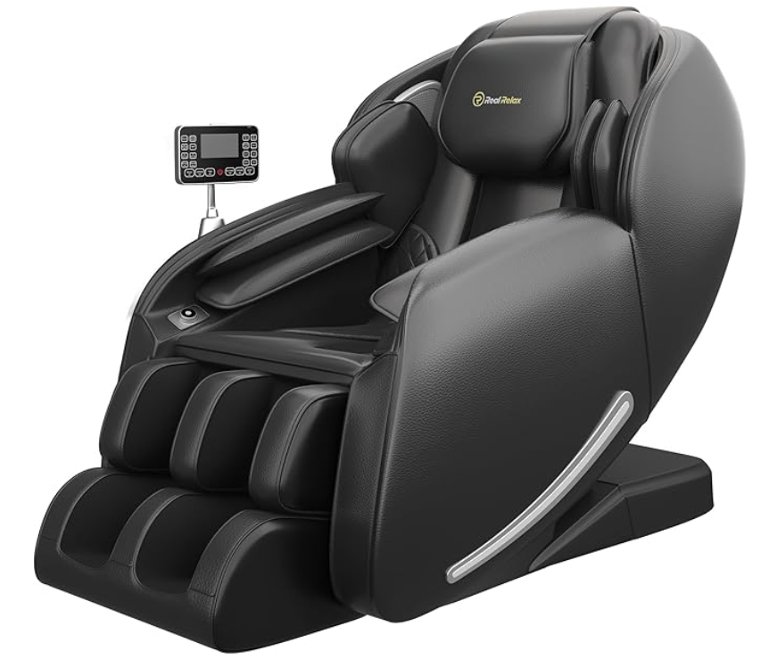 Real Relax 2025 Massage Chair Full Body, Zero Gravity SL-Track Shiatsu Massage Recliner with Heat, APP Control, Child Lock, Body Scan Bluetooth Foot Roller, Favor 06, All Black