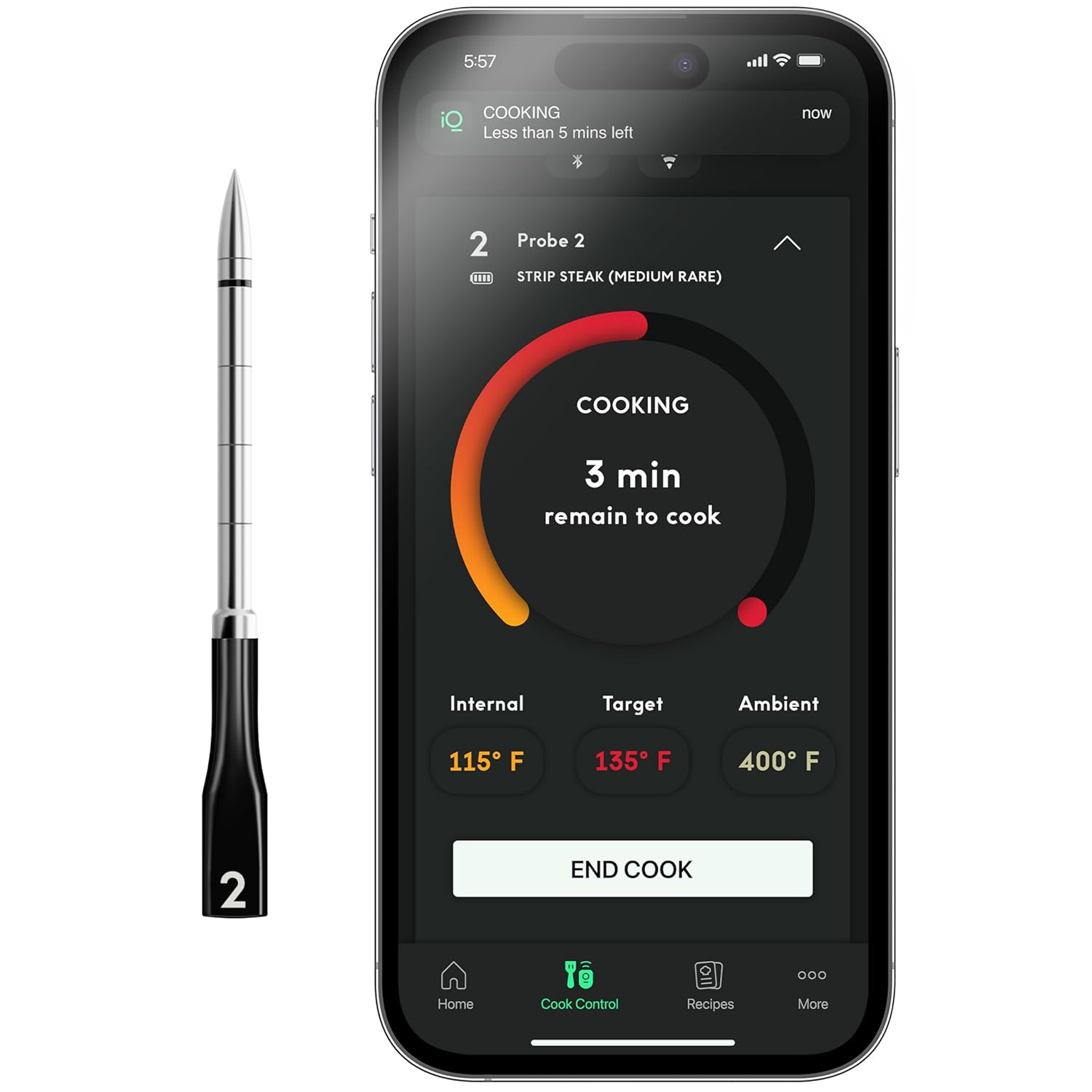 CHEF iQ Sense Smart Wireless Meat Thermometer with 2 Ultra-Thin Probes, Unlimited Range Bluetooth Meat Thermometer, Digital Food Thermometer for Remote Monitoring of BBQ Grill, Oven