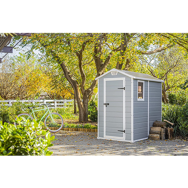 4×6 Resin Outdoor Storage Shed Kit-Perfect to Store Patio Furniture, Garden Tools Bike Accessories, Beach Chairs and Lawn Mower, Grey & White