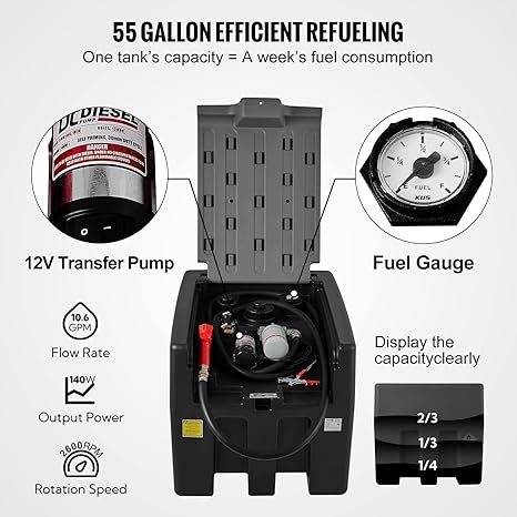 VEVOR Portable Diesel Carry Tank Fuel Caddy 58 Gallon + 12V Transfer Pump
