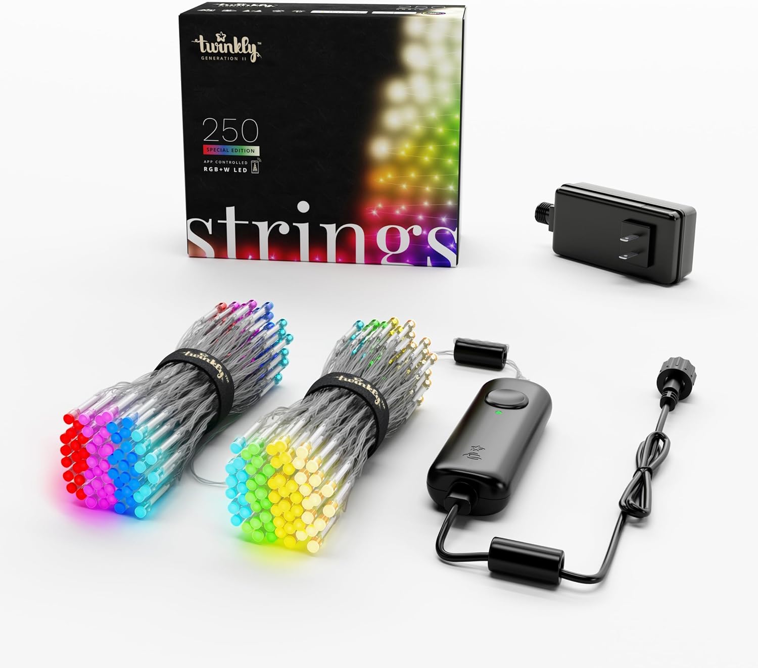 Twinkly Strings 600 LED RGB, Including White, LED Light String, Smart Multicolor LED Lights, Christmas Lights, Mappable LEDs, IP44, Green Wire, Packaging May Vary, 157.5ft
