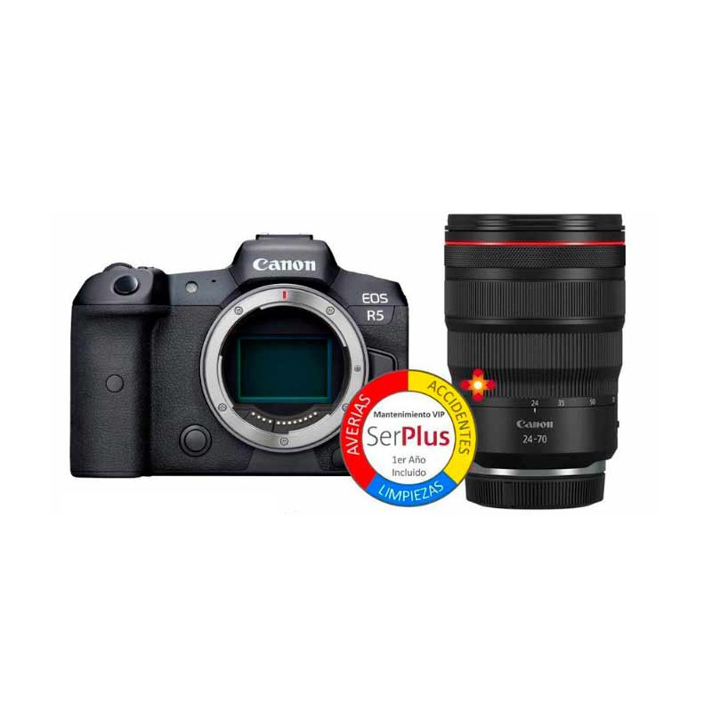 Canon EOS R5 Kit RF24-105mm f/4L IS USM +Canon RF 24-70mm F2.8 L is USM Lens, Black