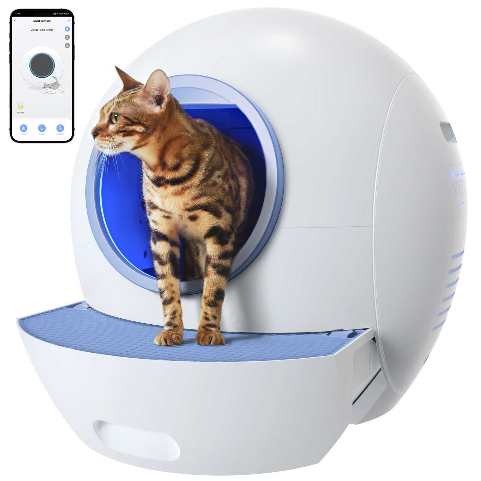 Self Cleaning Cat Litter Box, Automatic Cat Litter Box with APP Control Odor Removal Safety Protection for Multiple Cats
