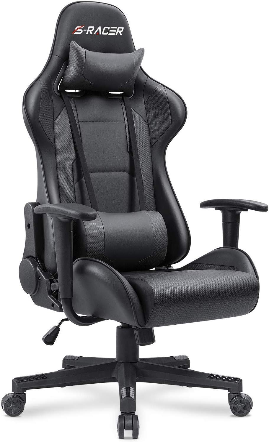 Homall Gaming Chair, Office Chair High Back Computer Chair Leather Desk Chair Racing Executive Ergonomic Adjustable Swivel Task Chair with Headrest and Lumbar Support (Dark Black)