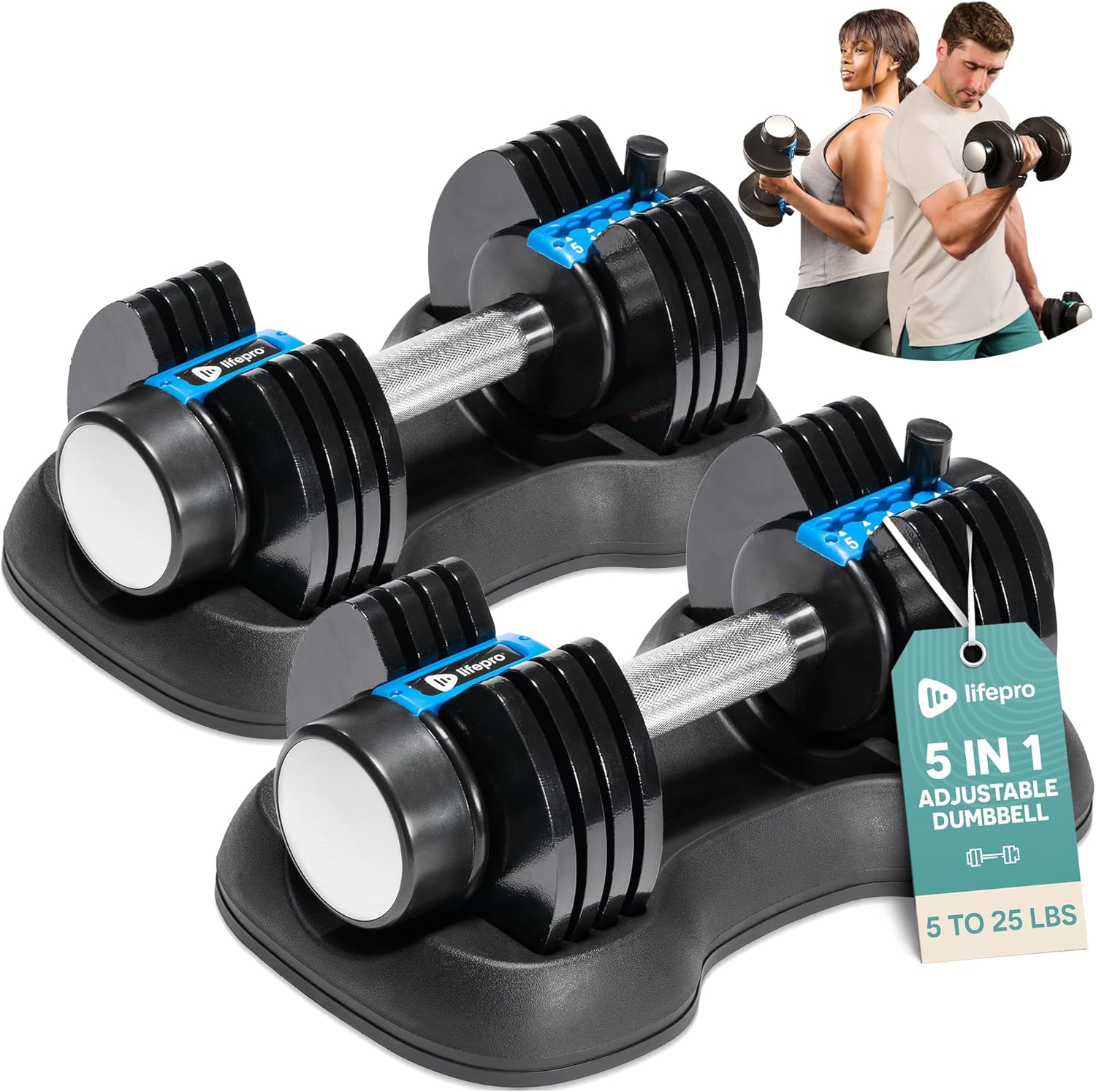 Lifepro Adjustable Dumbbells Set/Single - 15lb 43lb 55lb 25 lb Dumbbell Sets with Rack - Quick Adjust, Secure Grip weights dumbbells set - Compact Hand Weights for Women/Men at Home Gym