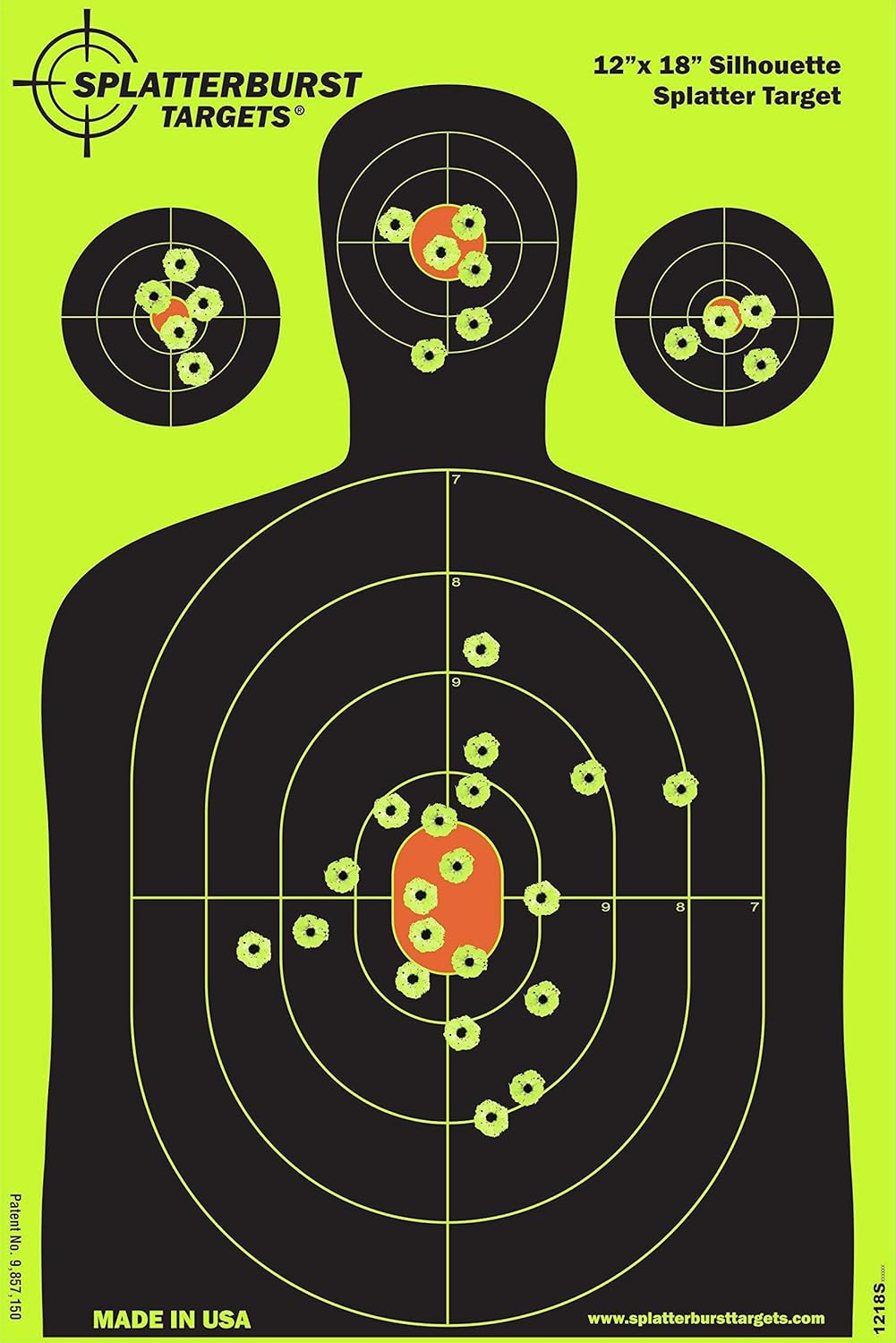 Splatterburst Targets - 12 x18 inch - Silhouette Splatter Target - Easily See Your Shots Burst Bright Fluorescent Yellow Upon Impact - Made in USA