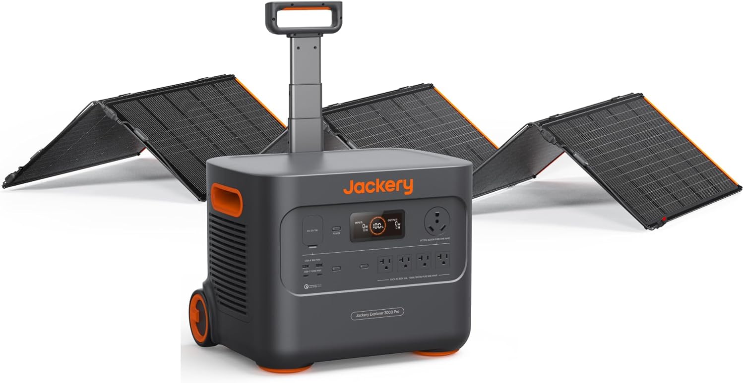 Jackery Explorer 3000 Pro Solar Generator + Manual Transfer Switch, 3024Wh 3000W Portable Power Station with 2 * 200W Solar Panels, up to 3kW Plug & Play Home Backup Power