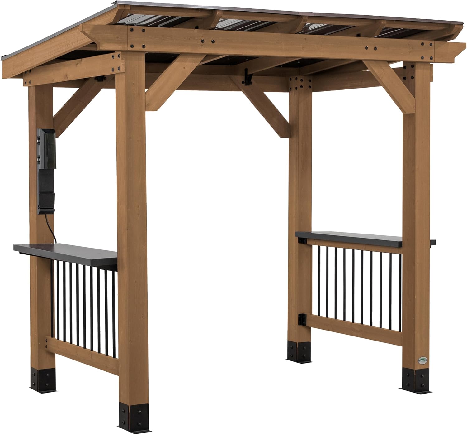 Backyard Discovery Saxony XL 12' x 6' Cedar Wood BBQ Grill Gazebo Pavilion with Hardtop Galvanized Steel Roof, Bar Tops, Powerport, Snow Support, Wind Resistance, Cook Station for Outdoor Patio, Deck