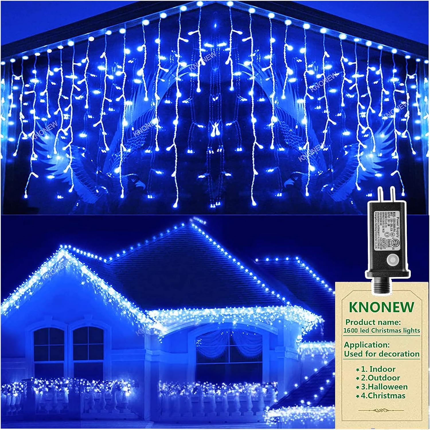 KNONEW 164FT 1600 LED Christmas Lights Outdoor Decoration with 320 Drops Timer 8 Modes Hanging String Lights, Plug in Waterproof Indoor Decor for Holiday Wedding Party Window (Warm White)