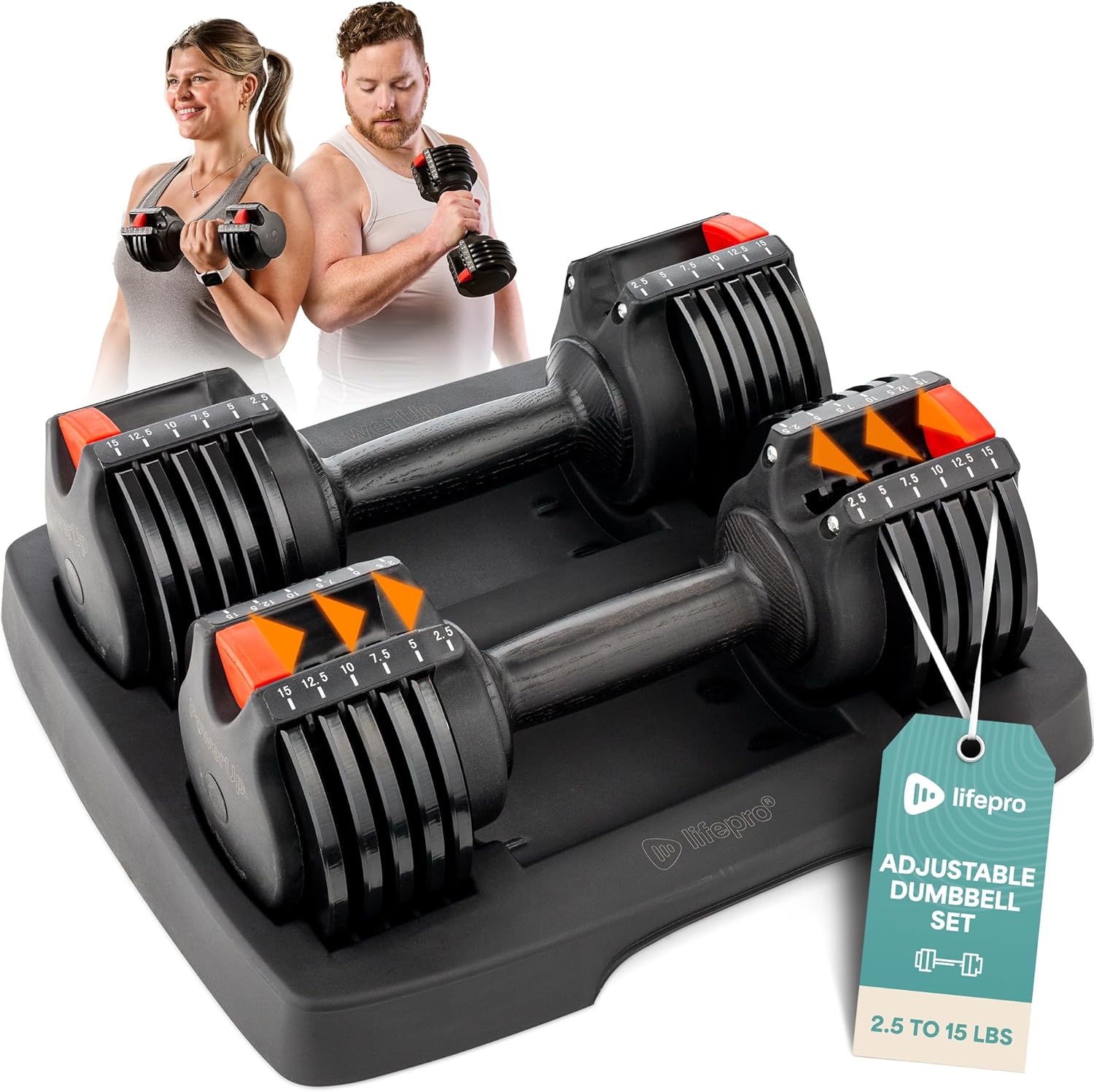 Lifepro Adjustable Dumbbells Set/Single - 15lb 43lb 55lb 25 lb Dumbbell Sets with Rack - Quick Adjust, Secure Grip weights dumbbells set - Compact Hand Weights for Women/Men at Home Gym