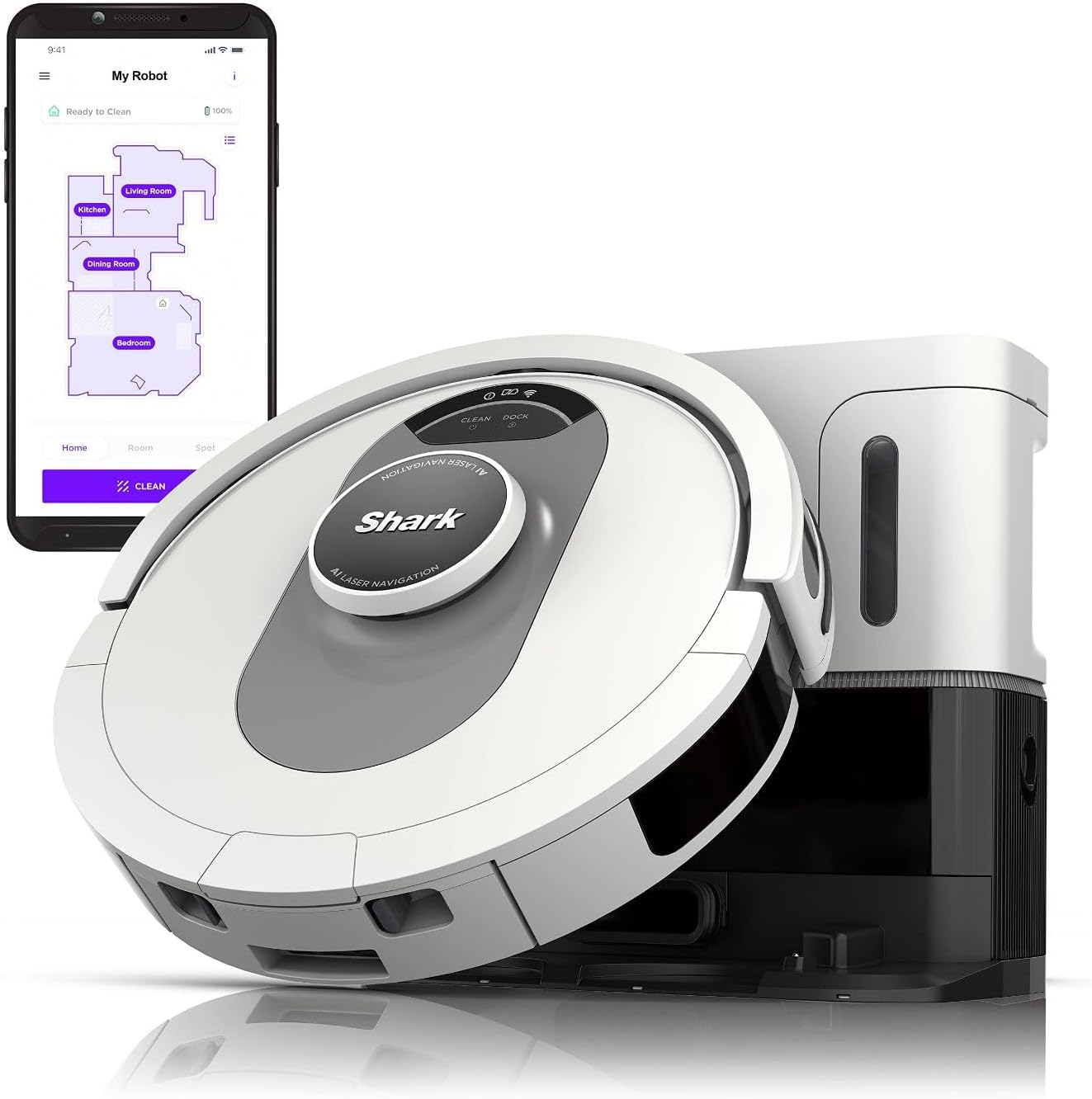 Shark RV1001AE IQ Robot Self-Empty XL, Robot Vacuum with IQ Navigation, Home Mapping, Self-Cleaning Brushroll, Wi-Fi Connected, Works with Alexa, Black