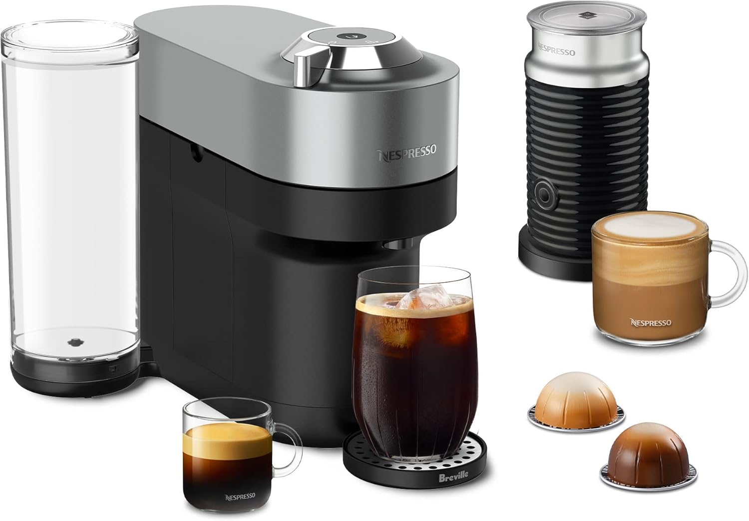 Nespresso Vertuo POP+ Deluxe Coffee and Espresso Machine by Breville, Titan and Capsules, Medium and Dark Roast Coffee, Variety Pack