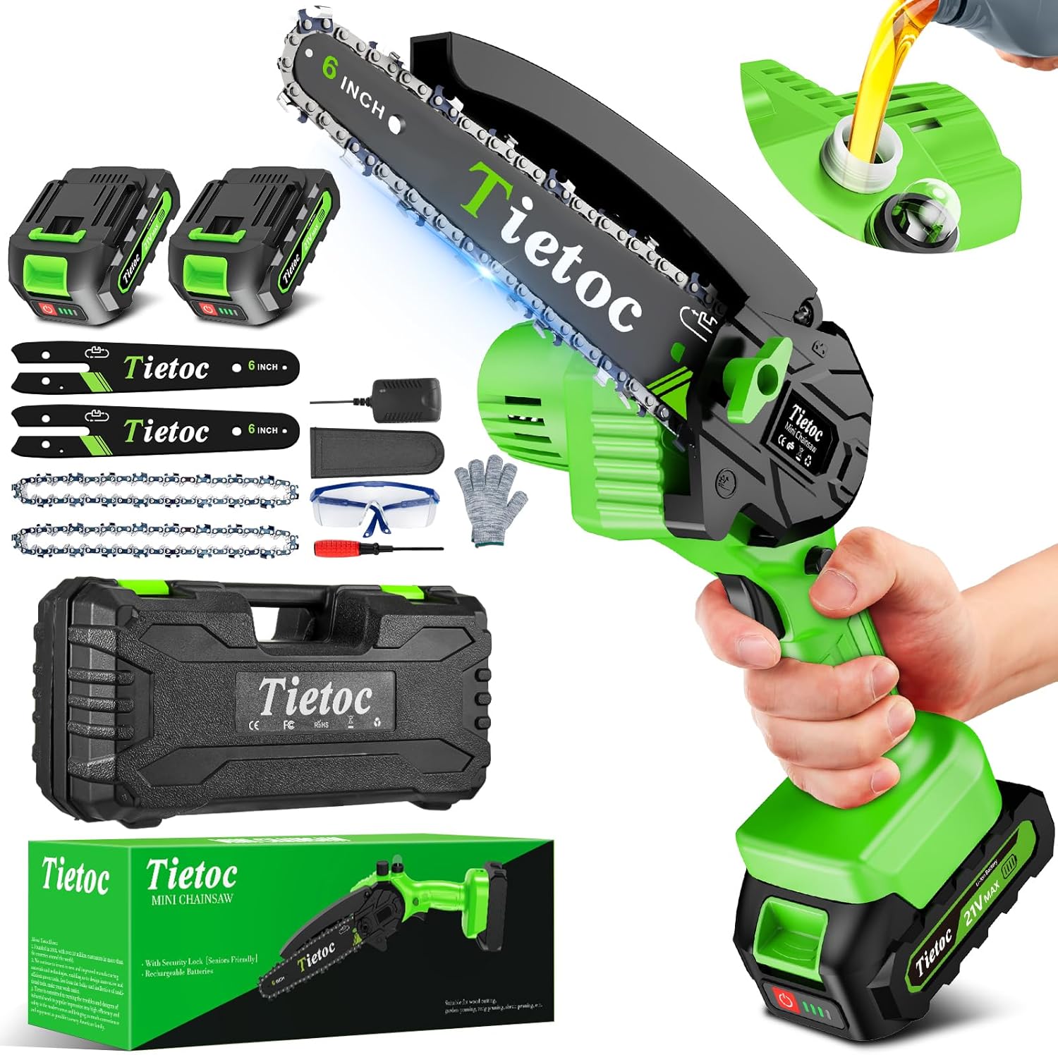 Tietoc Mini Chainsaw 6 Inch Cordless, Portable Electric Chain Saw Small Handheld Battery Powered Super Saws, Stocking Stuffers Christmas Gifts for Men Women, Birthday Mens Gift for Dad Fathers Husband