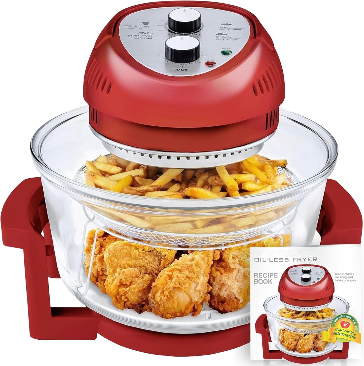Large Air Fryer Oven – Large Halogen Oven Cooker with 50+ Air Fryers Recipe Book for Quick + Easy Meals for Entire Family, AirFryer Oven Makes Healthier Crispy Foods