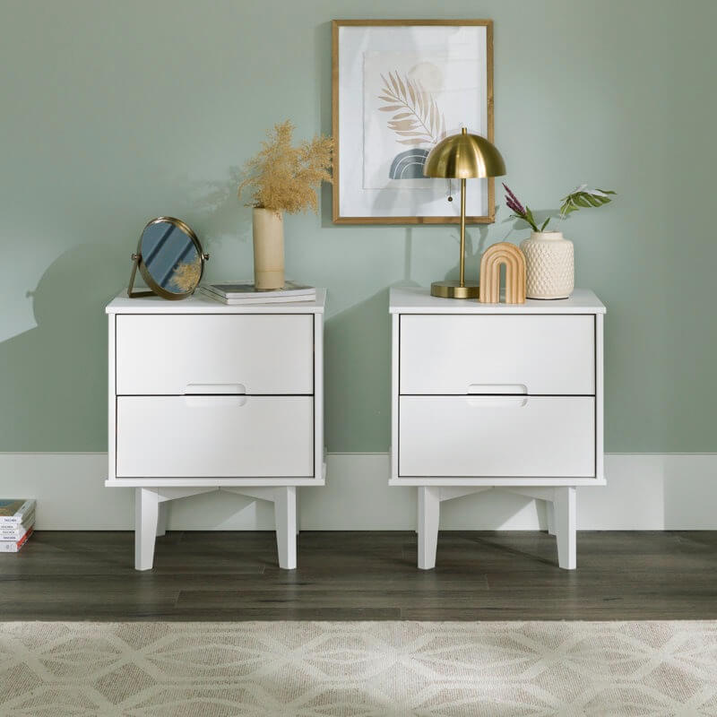 Aizlyn Mid-Century Modern Solid Wood Groove-Handle Nightstands (Set of 2)