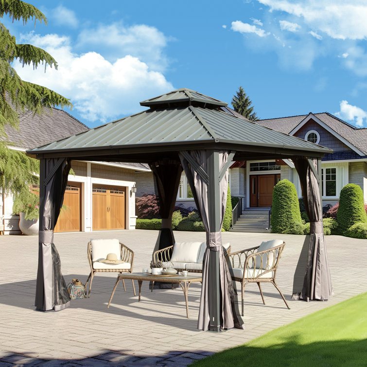 Galvanized Steel Patio Gazebo with Overhang Slope-design Double Roof