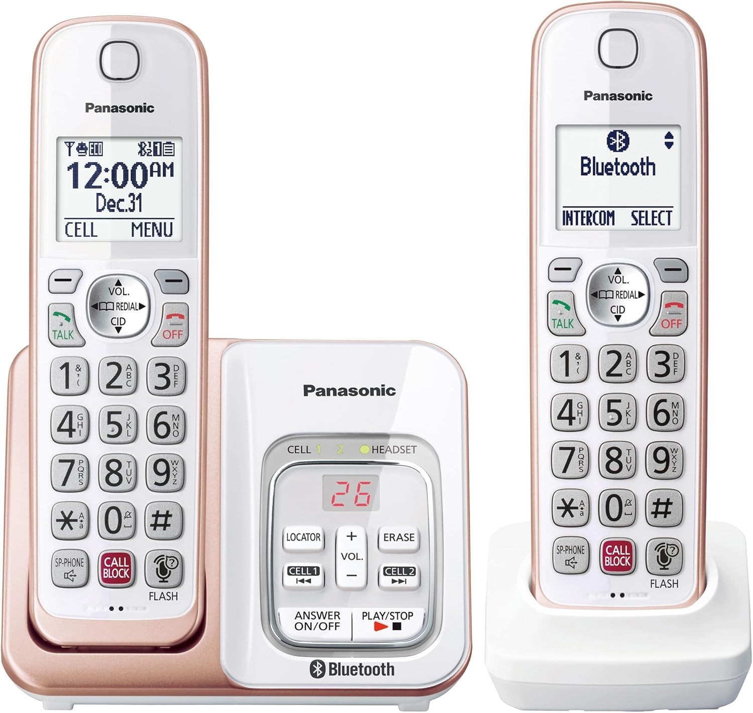 Panasonic Cordless Phone with Answering Machine, Link2Cell Bluetooth, Voice Assistant and Advanced Call Blocking, Expandable System with 4 Handsets - KX-TGD864W (White)