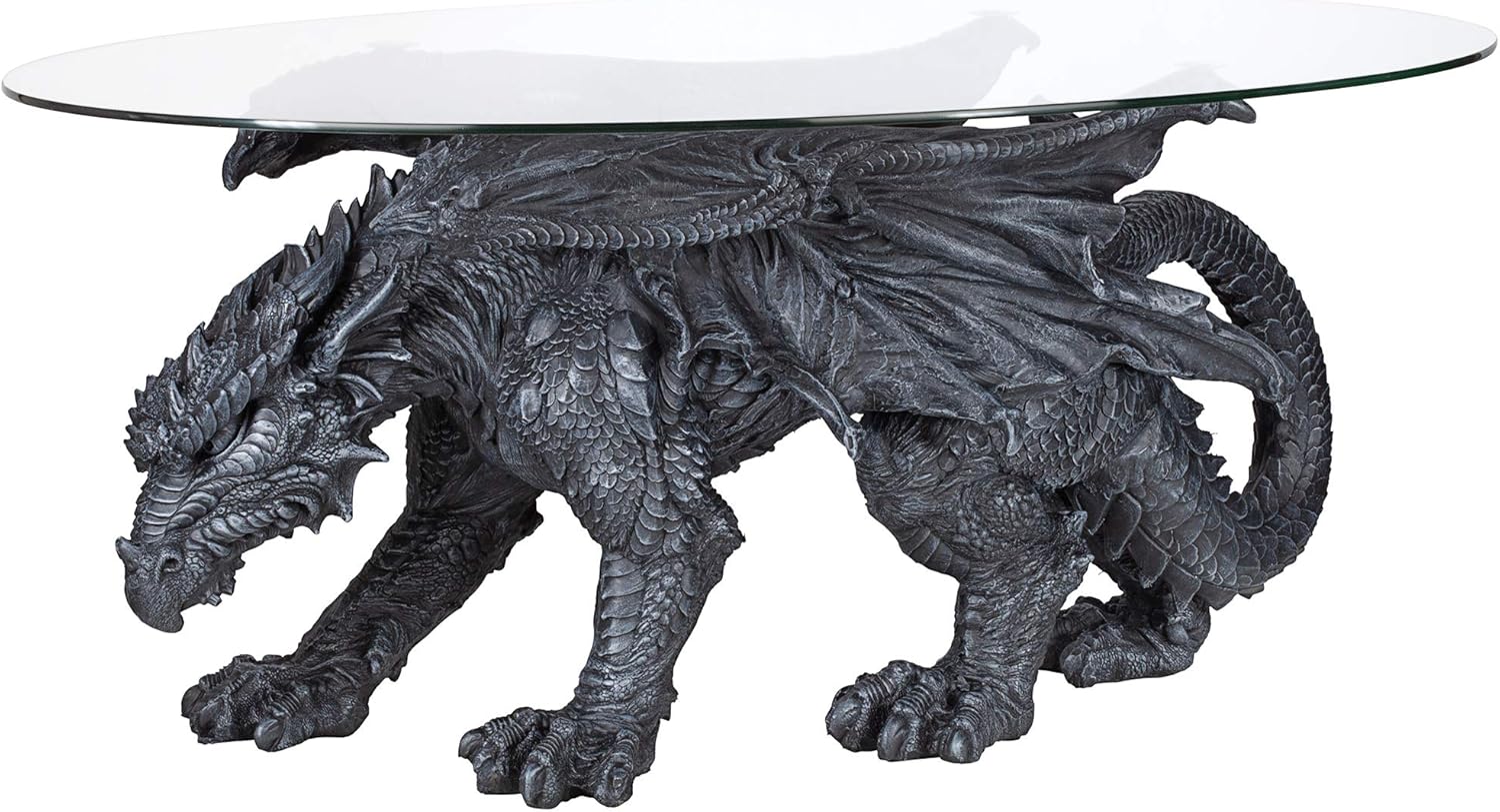 Design Toscano Warwickshire Dragon Gothic Decor Glass Topped Coffee Table, 39 Inch, Greystone