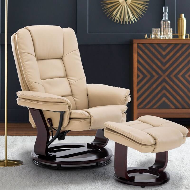 Contemporary Multi-Position Recliner and Curved Ottoman with Swivel Base