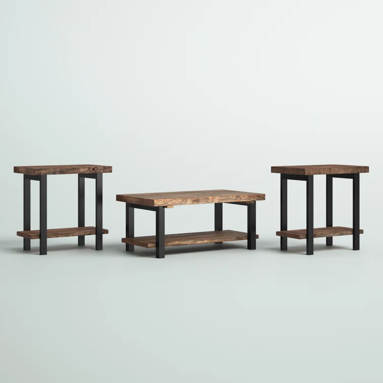 Rundell 3 - Piece Solid Wood Top Living Room Table Set