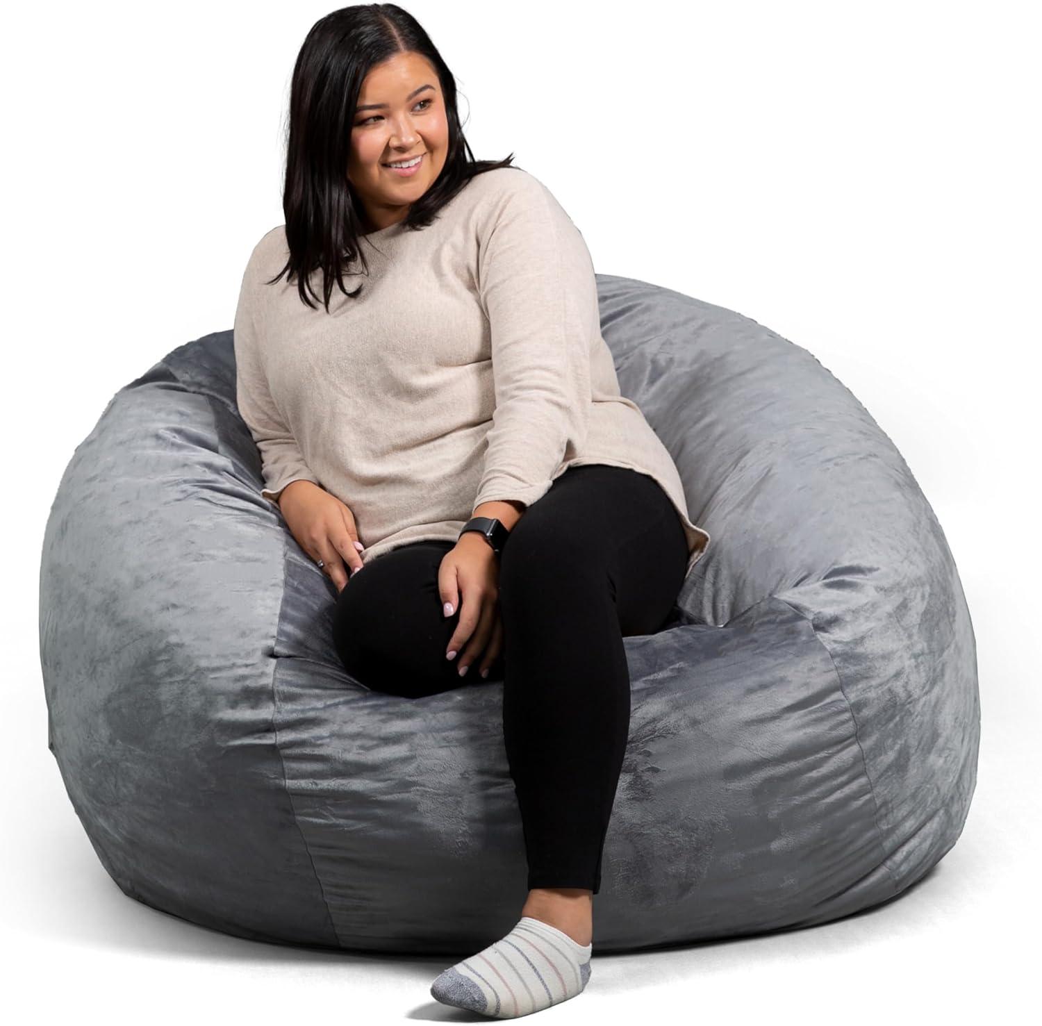 Big Joe Fuf Media Lounger Foam Filled Bean Bag Chair, Groovy Green Plush, Soft Polyester, 6 feet Giant