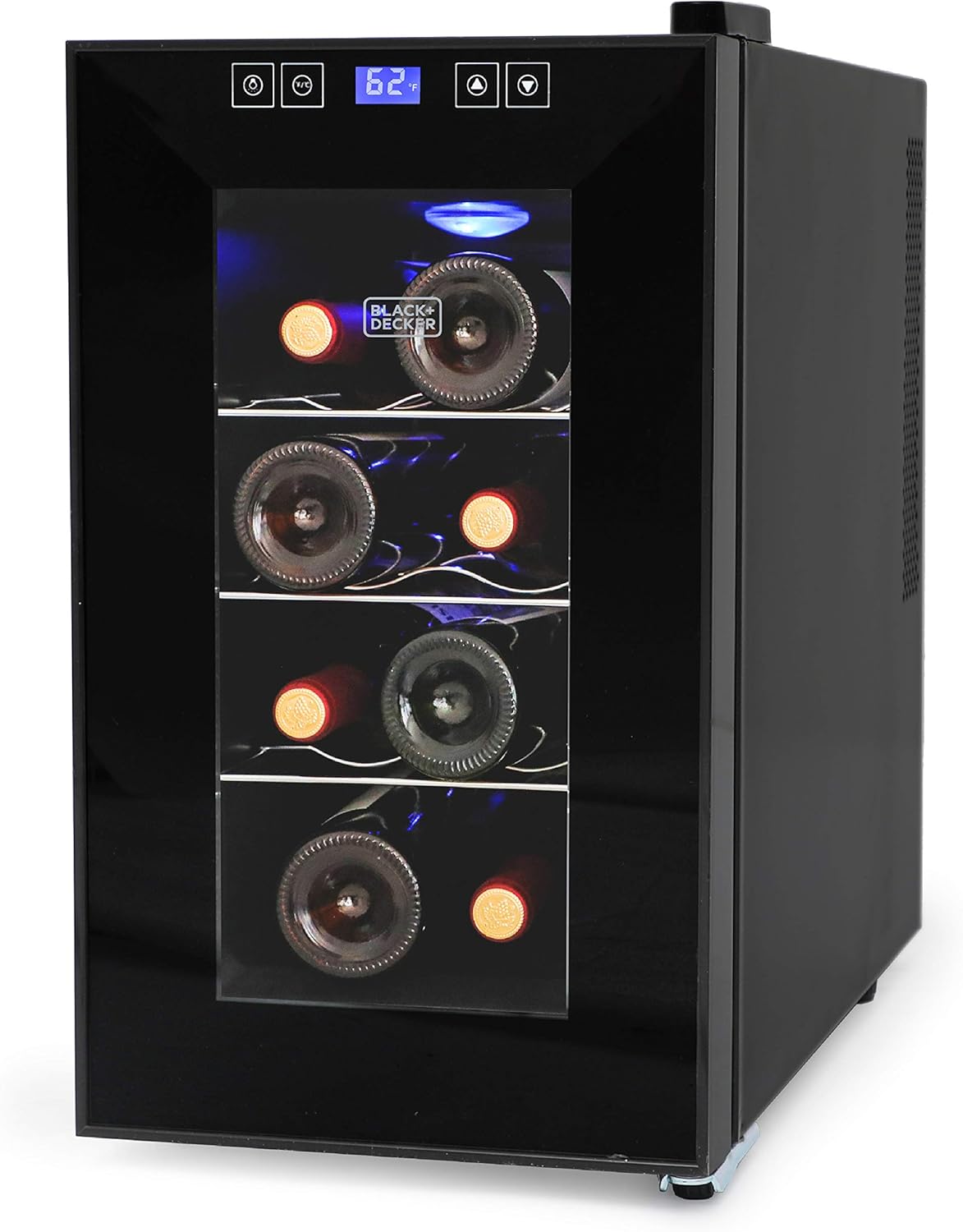 BLACK+DECKER Wine Fridge 12 Bottles, Thermoelectric Wine Cooler Refrigerator with Mirrored Front, Freestanding 12 Bottle Wine Fridge, BD60336