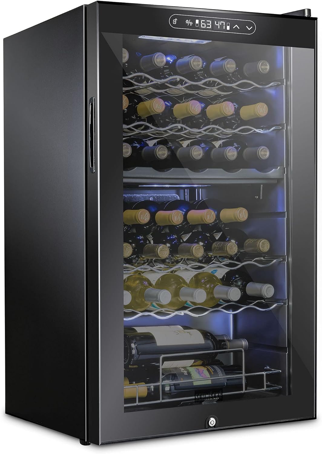 SCHMECKE 28 Bottle Compressor Wine Cooler Refrigerator w/Lock - Large Freestanding Wine Cellar - 41f-64f Digital Temperature Control Wine Fridge For Red, White, Champagne or Sparkling Wine - Black