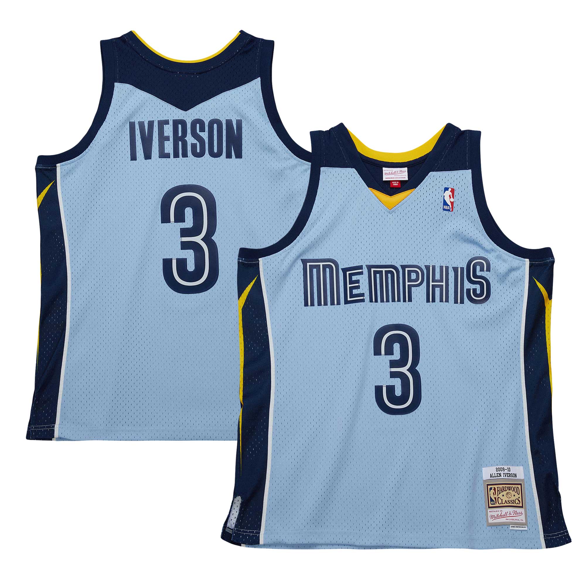 Allen Iverson Memphis Grizzlies Mitchell & Ness 2009\/10 Hardwood Classics Swingman Jersey - Light Blue