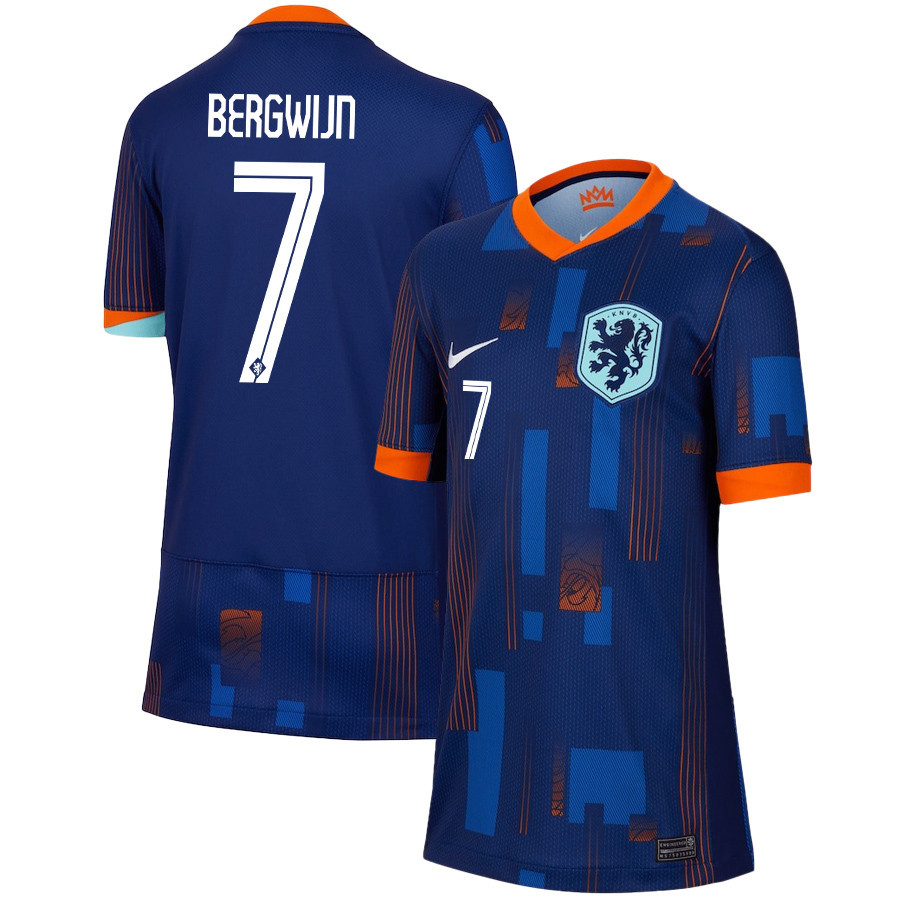 Steven Bergwijn 7 Netherlands National Team 2024/25 Away YOUTH Jersey - Navy