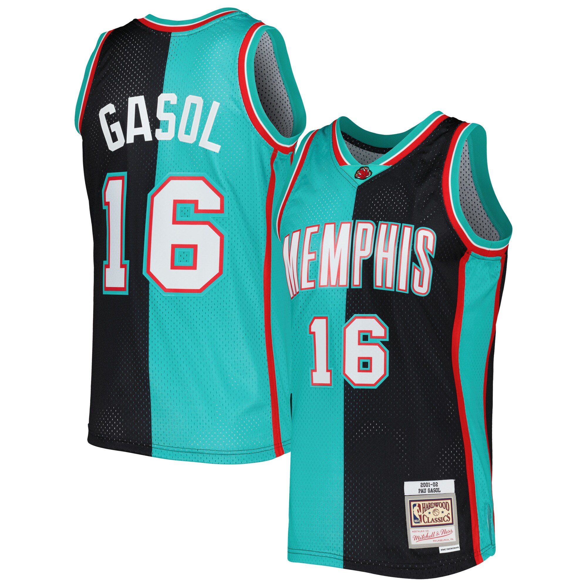 Pau Gasol Memphis Grizzlies Mitchell & Ness Hardwood Classics 2001\/02 Split Swingman Jersey - Black\/Turquoise